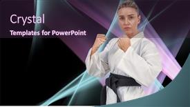  Presentation with kimono - Presentation theme having female athlete posing in kimono against black background background and a wine colored foreground