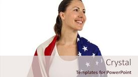  Presentation with wrapped flag - PPT layouts consisting of female athlete posing with american flag wrapped around his body on white background background and a lemonade colored foreground