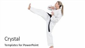  Presentation with sports judo - Presentation enhanced with female athlete practicing judo background and a white colored foreground
