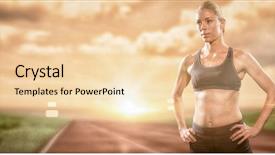  Presentation with hip - Cool new theme with female athlete standing with hand on hip against view of a running track backdrop and a lemonade colored foreground