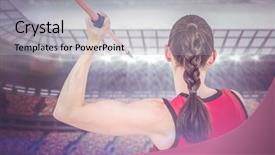 Presentation with race track - Audience pleasing slide deck consisting of female athlete throwing a javelin backdrop and a  colored foreground