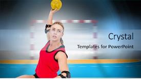  Presentation with handball - Slides enhanced with female athlete throwing handball background and a  colored foreground