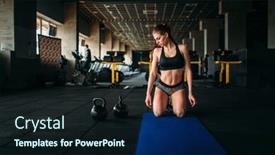  Presentation with trains - Colorful slides enhanced with female athlete trains press in sport gym top view backdrop and a wine colored foreground