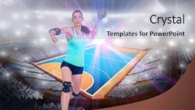  Presentation with handball - Slides with female athlete with elbow pad background and a  colored foreground