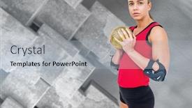  Presentation with athlete - Amazing PPT theme having female-athlete-with-elbow-pad backdrop and a light gray colored foreground