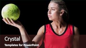  Presentation with handball handball - Beautiful PPT layouts featuring female athlete with elbow pad backdrop and a  colored foreground