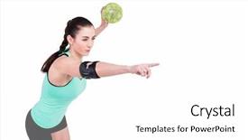  Presentation with handball handball - Cool new PPT layouts with female athlete with elbow pad backdrop and a  colored foreground