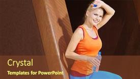  Presentation with physique - Audience pleasing theme consisting of female athlete women's sportswear fit thin physique athletic build outdoor city bridge portrait backdrop and a tawny brown colored foreground
