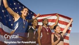  Presentation with american flag - Slides having female athletes holding american flag background and a tawny brown colored foreground