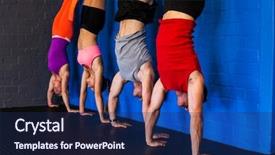  Presentation with athletes - Colorful PPT layouts enhanced with female athletes practicing handstand backdrop and a navy blue colored foreground