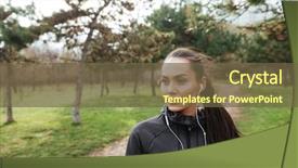  Presentation with runner - Cool new slides with female attractive runner in warm clothes and earphones in autumn park look aside backdrop and a tawny brown colored foreground