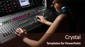  Presentation with recording studio - PPT theme having audio engineer using sound mixer background and a wine colored foreground