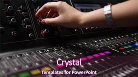  Presentation with recording studio - Presentation theme featuring hand of female audio engineer using sound mixer in recording studio background and a dark gray colored foreground