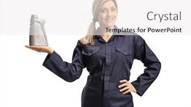  Presentation with motor oil - Beautiful slides featuring female-auto-mechanic-holdin backdrop and a white colored foreground