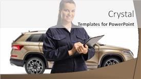  Presentation with female mechanic - PPT theme with female-auto-mechanic background and a white colored foreground