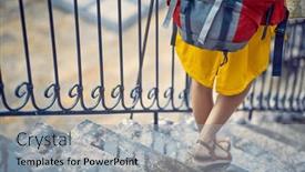  Presentation with rainy day - Presentation featuring female-backpacker-exploring-the-city background and a light gray colored foreground