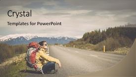  Presentation with rural tourism people adventure - Presentation design featuring female backpacker tourist in icleand ready for adventure background and a soft green colored foreground