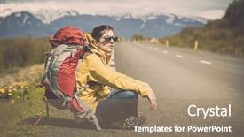  Presentation with adventure - Beautiful slide set featuring female backpacker tourist in icleand ready for adventure backdrop and a coral colored foreground