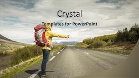  Presentation with adventure - Colorful presentation theme enhanced with female backpacker tourist in icleand ready for adventure backdrop and a light gray colored foreground