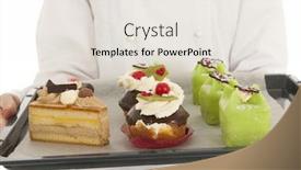  Presentation with christmas baking - Slides with female baker chef with baked christmas pastries on baking tray background and a sky blue colored foreground