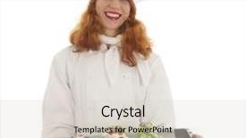  Presentation with pastries - Audience pleasing presentation theme consisting of female baker chef with red hair proud with baked christmas pastries isolated over white background backdrop and a light gray colored foreground