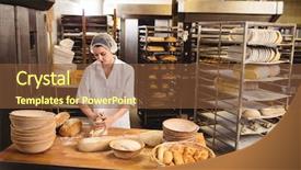  Presentation with baker kneading dough homemade bread - PPT layouts enhanced with female baker kneading a dough background and a tawny brown colored foreground