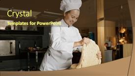  Presentation with dough - Presentation having female-baker-kneading-or-forming background and a tawny brown colored foreground