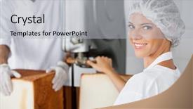  Presentation with confident - Slides consisting of cuting mechine - confident female baker using cutting background and a light gray colored foreground