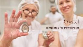  Presentation with molds - Slide deck having female-baker-with-experience-shows background and a soft green colored foreground