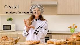  Presentation with female weightlifitng - Colorful presentation design enhanced with female baker working in kitchen backdrop and a coral colored foreground