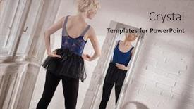  Presentation with mirror dance moves - Beautiful PPT theme featuring female ballet dancer practicing front of mirror backdrop and a light gray colored foreground