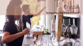  Presentation with bartender - Slide deck having female-bartender-cleaning-glasses background and a coral colored foreground