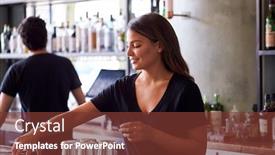  Presentation with bartender - Presentation design consisting of female-bartender-mixing-ingredients background and a tawny brown colored foreground