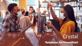  Presentation with bartender - Colorful presentation design enhanced with female-bartender-wearing-face-mask backdrop and a tawny brown colored foreground