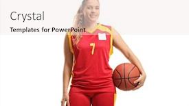  Presentation with basketball female - Cool new slides with female-basketball-player-posing backdrop and a sky blue colored foreground