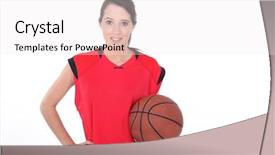  Presentation with basketball female - PPT theme with female basketball player standing background and a white colored foreground