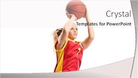  Presentation with basketball female - Slide deck with female-basketball-player-throwing background and a white colored foreground