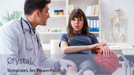  Presentation with basketball female - PPT theme consisting of female-basketball-player-visiting-doctor background and a light blue colored foreground