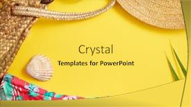  Presentation with beach bag - Amazing slide deck having female-beach-summer-clothes backdrop and a yellow colored foreground