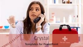  Presentation with first aid - PPT theme featuring female-beautiful-doctor-with-first and a  colored foreground