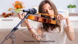  Presentation with female - Theme with female-beautiful-musician-playing-violin background and a coral colored foreground