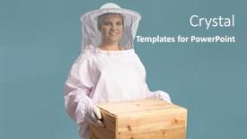  Presentation with bee - PPT theme with female-bee-keeper-holding background and a seafoam green colored foreground