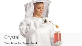  Presentation with honey bee - PPT theme with female-bee-keeper-taking-dipping background and a lemonade colored foreground