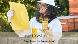  Presentation with anatomy female reproductive organ - PPT layouts consisting of female-beekeeper-offering-honey-jar background and a soft green colored foreground