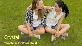  Presentation with best - Theme enhanced with female best friends sitting on the grass and having a good time background and a tawny brown colored foreground