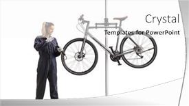  Presentation with female mechanic - Audience pleasing theme consisting of female-bike-mechanic-mending backdrop and a white colored foreground