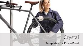  Presentation with female mechanic - Cool new slides with female-bike-mechanic-repairing backdrop and a light gray colored foreground