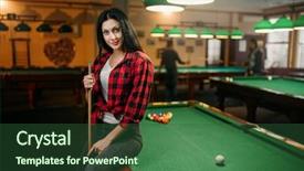  Presentation with billiard - Slides with female billiard player with cue background and a ocean colored foreground
