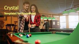  Presentation with billiard - Audience pleasing PPT theme consisting of female billiard players with cue backdrop and a tawny brown colored foreground