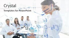  Presentation with report - Presentation with female biochemist makes a report background and a white colored foreground